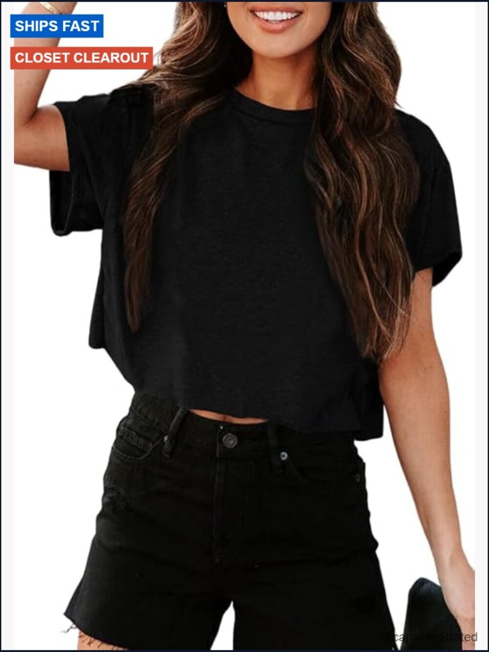 Cropped T Shirt Crew Neck Short Sleeve Basic Tee Loose Fit Summer